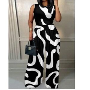 SHEIN Slayr Casual Geometric Pattern Plus Size Jumpsuit With Sleeveless Top